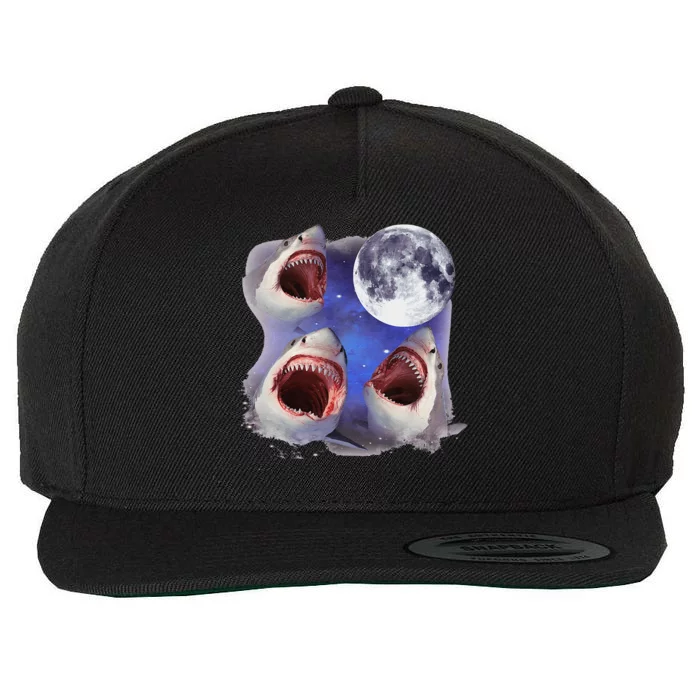 Three Shark Whites Howling Wolfs Moon Classic Art Costume Wool Snapback Cap