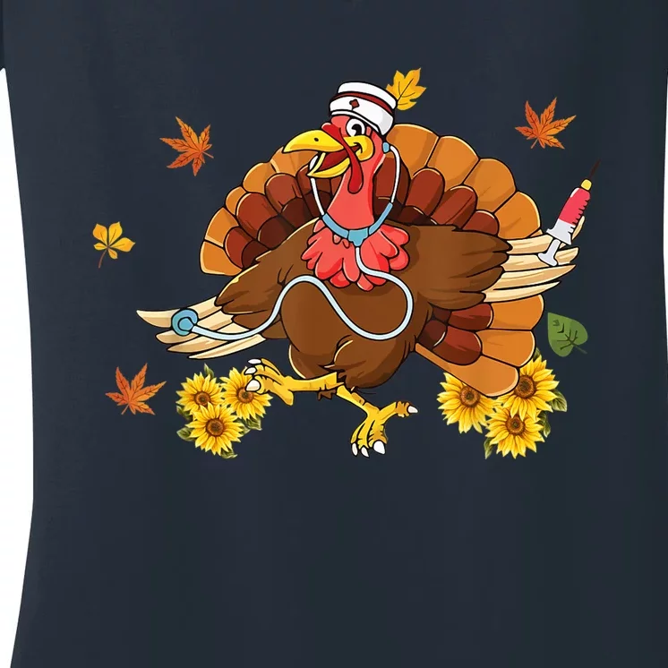 Thanksgiving Scrub Wo Turkey Nurse Holiday Nursing Women's V-Neck T-Shirt