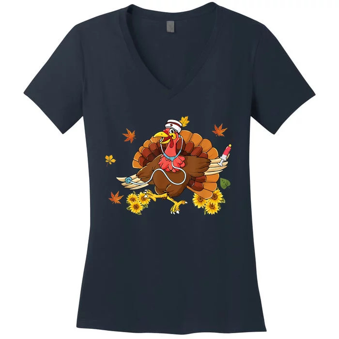 Thanksgiving Scrub Wo Turkey Nurse Holiday Nursing Women's V-Neck T-Shirt