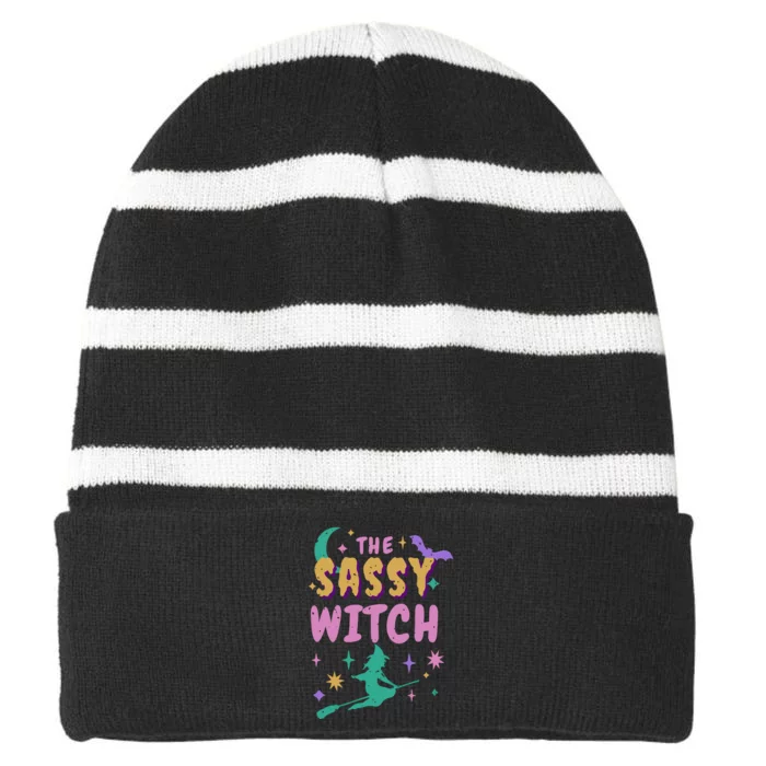 The Sassy Witch Halloween Striped Beanie with Solid Band