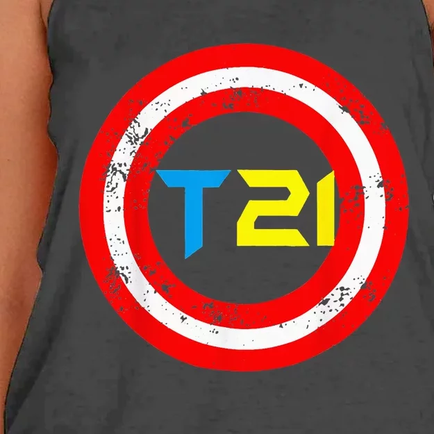 T21 Superhero World Down Syndrome Awareness Day Women's Knotted Racerback Tank