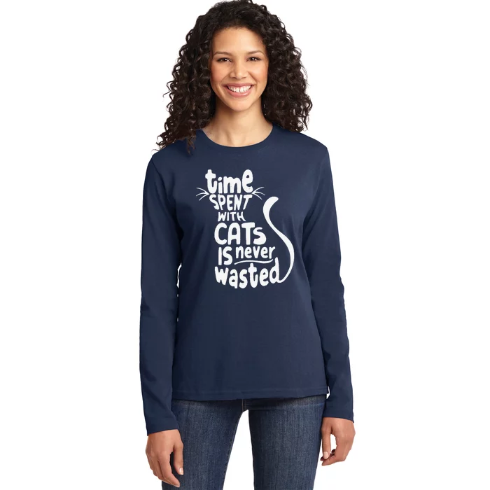 Time Spent With Cats Is Never Wasted Valentine's Day Ladies Long Sleeve Shirt