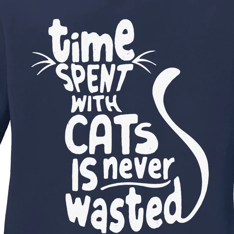 Time Spent With Cats Is Never Wasted Valentine's Day Ladies Long Sleeve Shirt