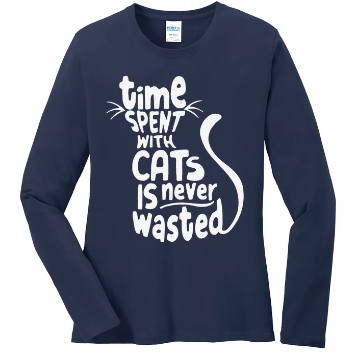 Time Spent With Cats Is Never Wasted Valentine's Day Ladies Long Sleeve Shirt