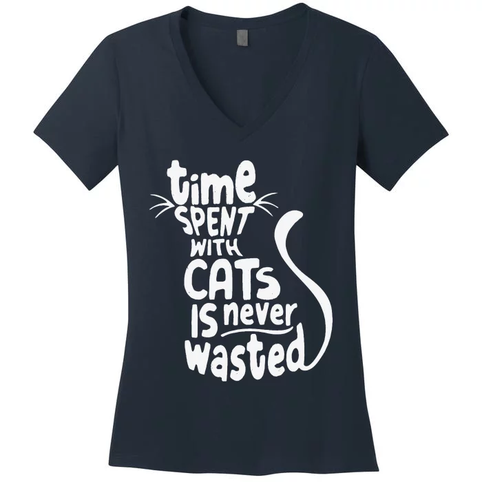 Time Spent With Cats Is Never Wasted Valentine's Day Women's V-Neck T-Shirt