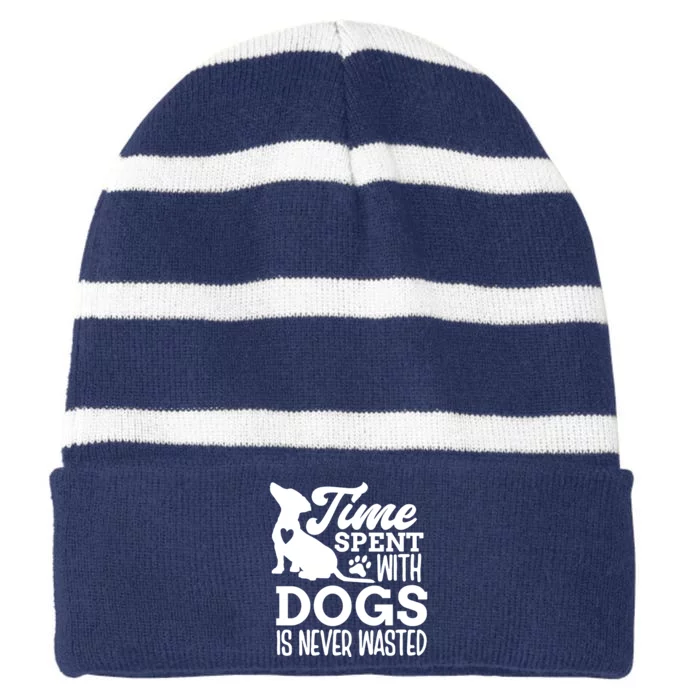 Time Spent With Dogs Striped Beanie with Solid Band