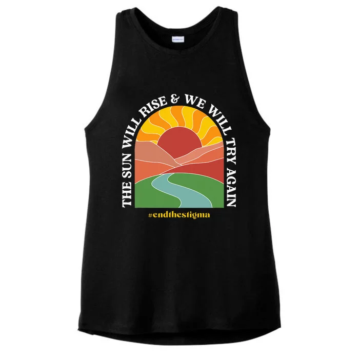 The Sun Will Rise And We Will Try Again Mental Health Ladies Tri-Blend Wicking Tank