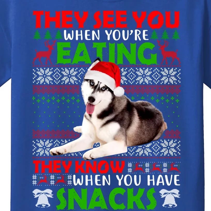 They See You When You're Eating Siberian Husky Ugly Xmas Cool Gift Kids T-Shirt