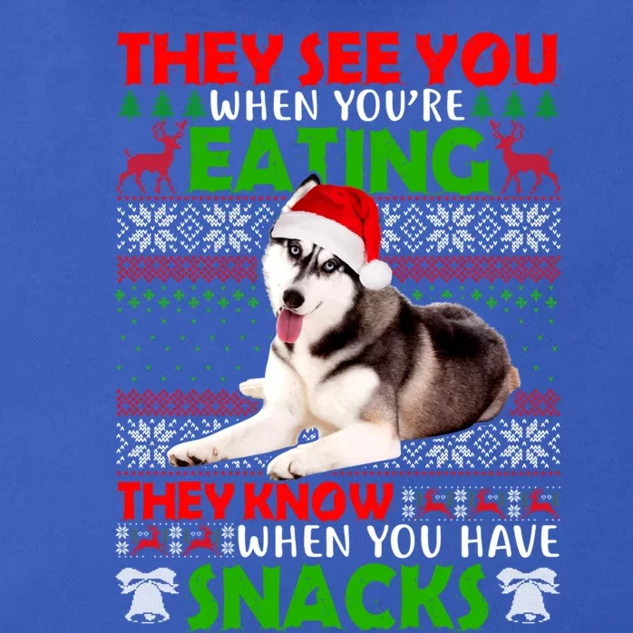 They See You When You're Eating Siberian Husky Ugly Xmas Cool Gift Zip Tote Bag