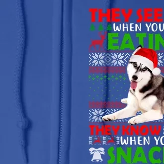 They See You When You're Eating Siberian Husky Ugly Xmas Cool Gift Full Zip Hoodie