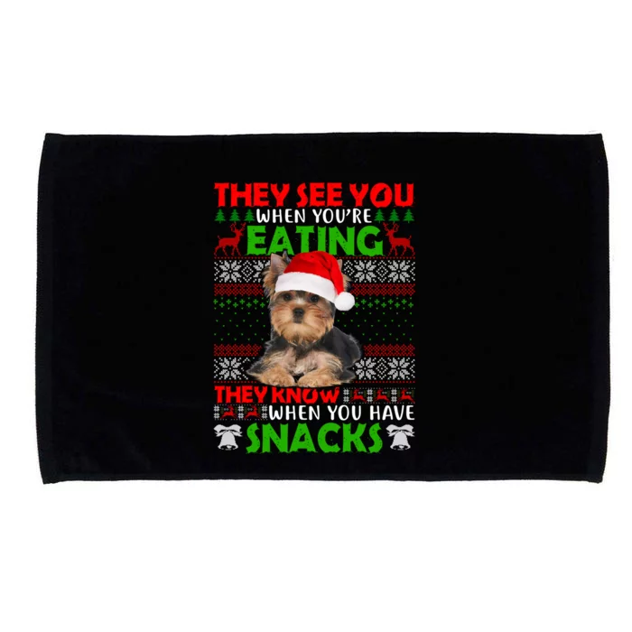 They See You When You're Eating Yorkshire Terrier Ugly Xmas Cool Gift Microfiber Hand Towel