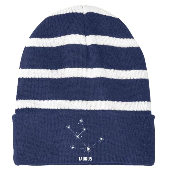 Taurus Sign Zodiac Star Constellation Horoscope Gift Striped Beanie with Solid Band