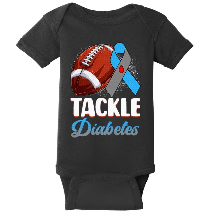 Tackle Type 1 Diabetes Awareness Football Blue & Grey Ribbon Baby Bodysuit