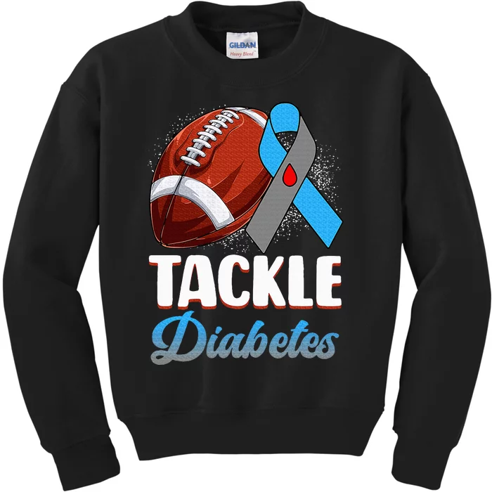 Tackle Type 1 Diabetes Awareness Football Blue & Grey Ribbon Kids Sweatshirt