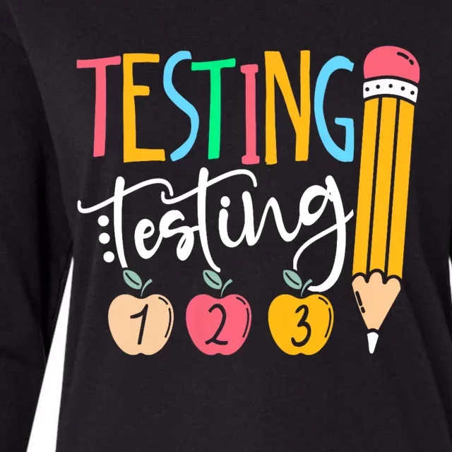 Testing Testing 123 Cute Rock The Test Day Teacher Student Womens Cotton Relaxed Long Sleeve T-Shirt