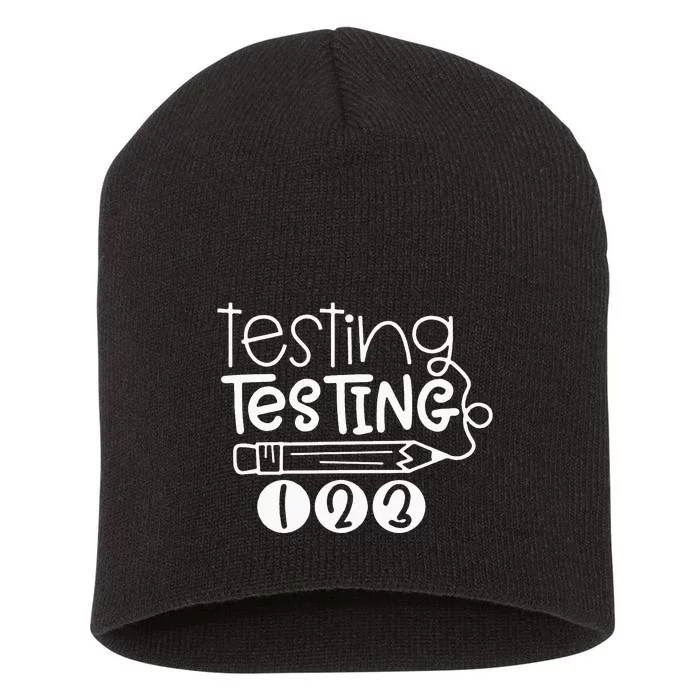 Testing Testing 123 Shirt Teacher Student Funny Test Day Short Acrylic Beanie