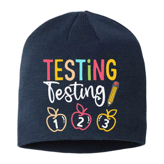 Testing Testing 123 Cute Rock The Test Day Teacher Student 8 1/2in Sustainable Knit Beanie