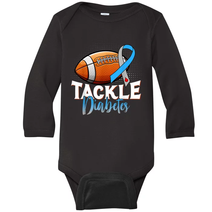 Tackle Type 1 Diabetes Awareness Football Blue & Grey Ribbon Baby Long Sleeve Bodysuit