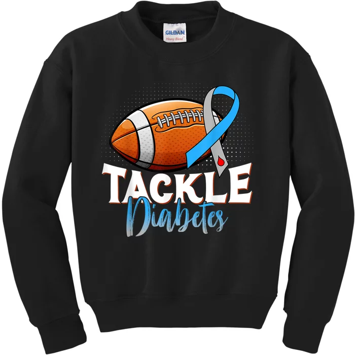 Tackle Type 1 Diabetes Awareness Football Blue & Grey Ribbon Kids Sweatshirt