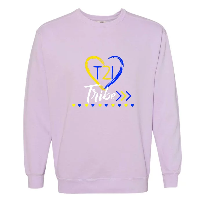 T21 Tribe 21 World Down Syndrome Awareness Day Heart Gift Garment-Dyed Sweatshirt