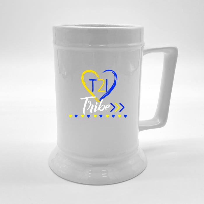 T21 Tribe 21 World Down Syndrome Awareness Day Heart Gift Front & Back Beer Stein