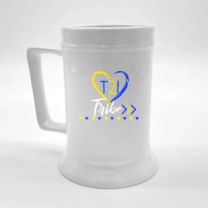 T21 Tribe 21 World Down Syndrome Awareness Day Heart Gift Front & Back Beer Stein