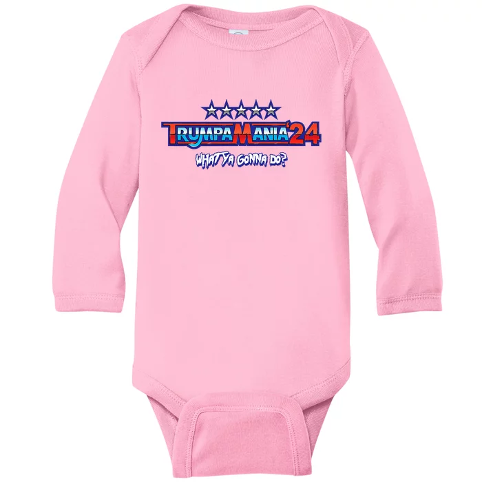 Trumpa mania Trump 2024 Wrestling Meme Baby Long Sleeve Bodysuit