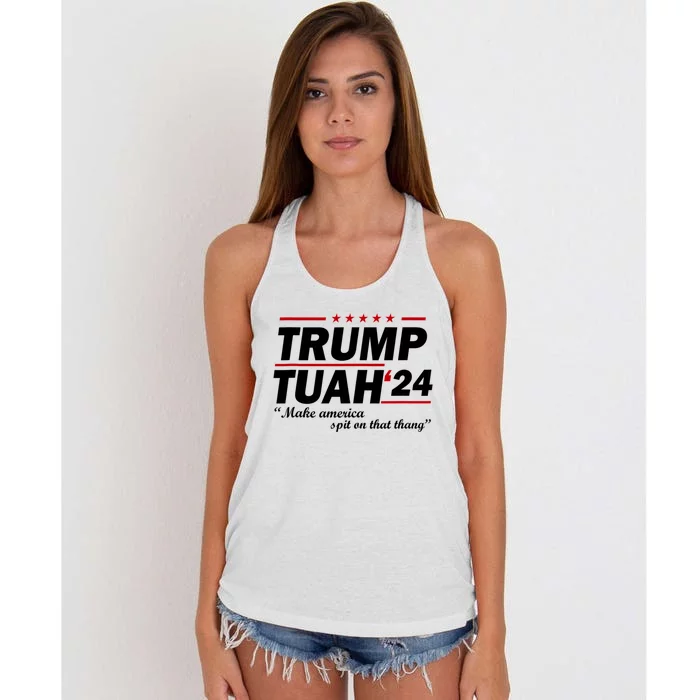 Trump Tuah 24 Make America Spit On That Thang Women's Knotted Racerback Tank