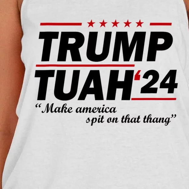 Trump Tuah 24 Make America Spit On That Thang Women's Knotted Racerback Tank