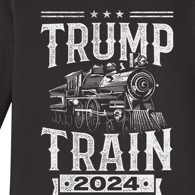 Trump Train 2024 Patriotic Election Design Baby Long Sleeve Bodysuit