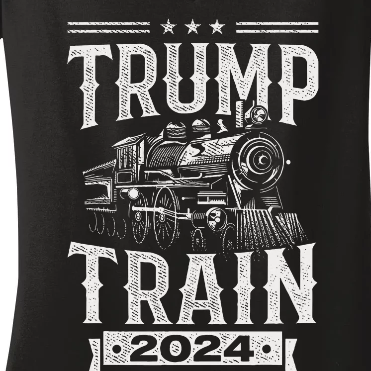 Trump Train 2024 Patriotic Election Design Women's V-Neck T-Shirt