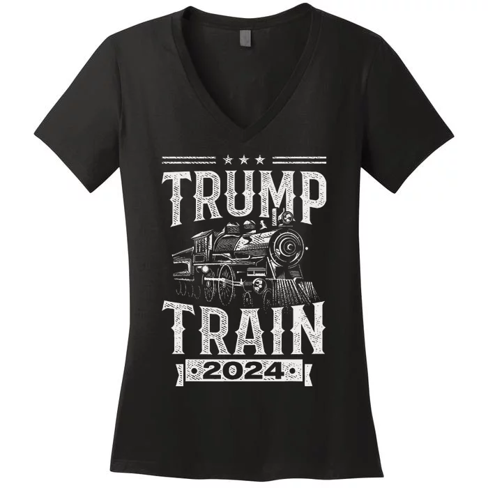 Trump Train 2024 Patriotic Election Design Women's V-Neck T-Shirt