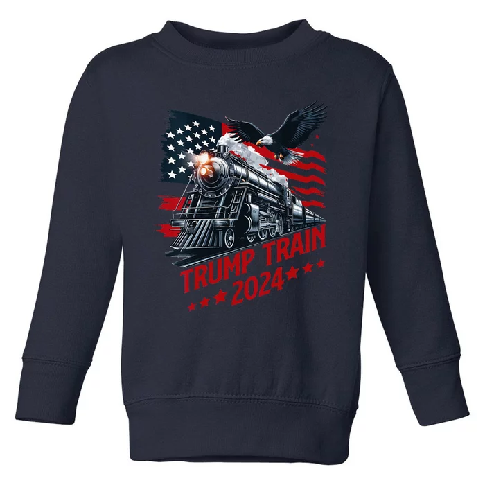 Trump Train 2024 Patriotic Eagle American Flag Toddler Sweatshirt