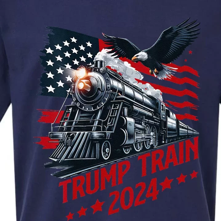 Trump Train 2024 Patriotic Eagle American Flag Sueded Cloud Jersey T-Shirt