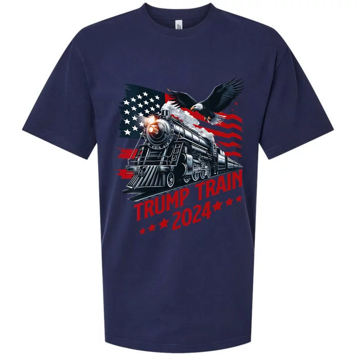 Trump Train 2024 Patriotic Eagle American Flag Sueded Cloud Jersey T-Shirt