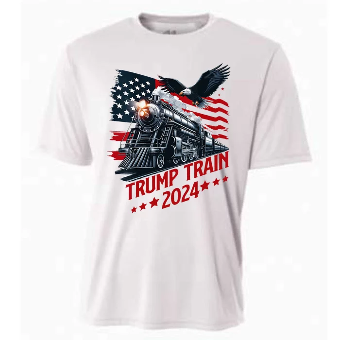 Trump Train 2024 Patriotic Eagle American Flag Cooling Performance Crew T-Shirt