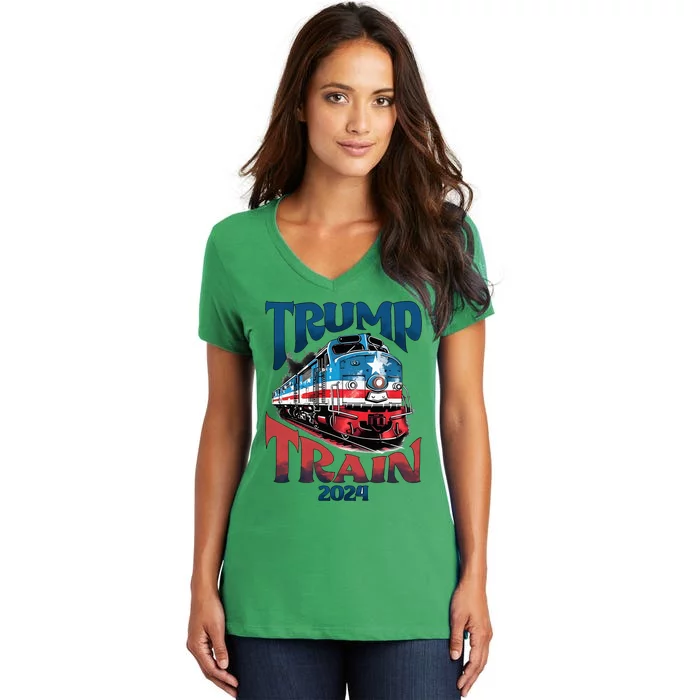 Trump Train 2024 Women's V-Neck T-Shirt