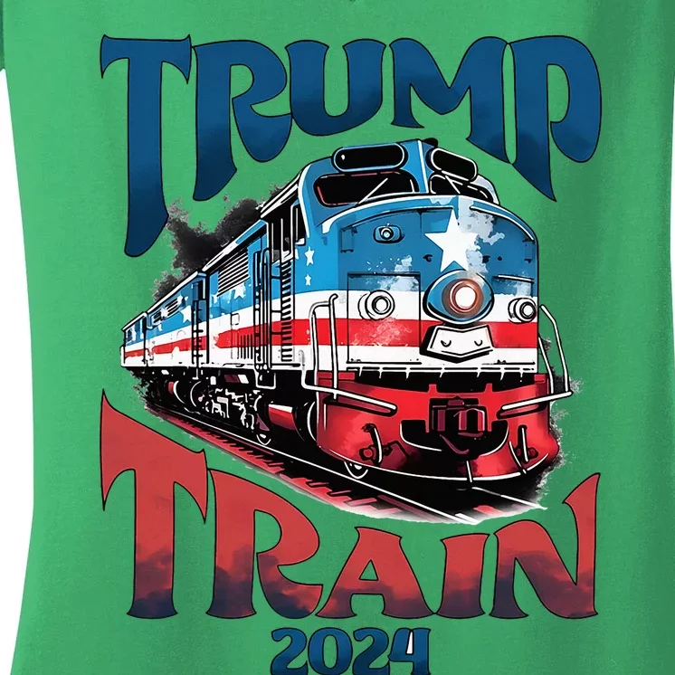 Trump Train 2024 Women's V-Neck T-Shirt