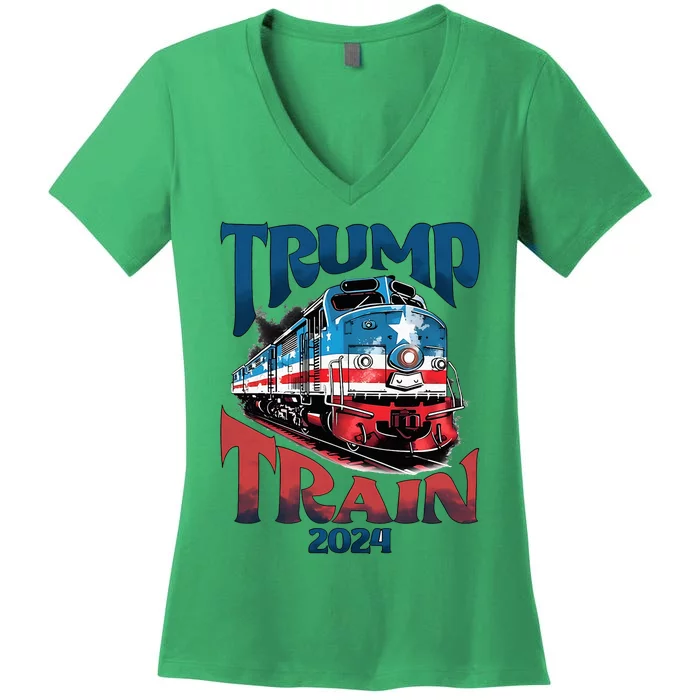 Trump Train 2024 Women's V-Neck T-Shirt