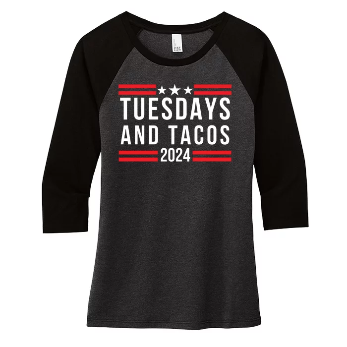 Tuesdays & Tacos 2024 Funny Foodie Trendy Mexican Fiesta Taco Lover Foodie Humor Women's Tri-Blend 3/4-Sleeve Raglan Shirt