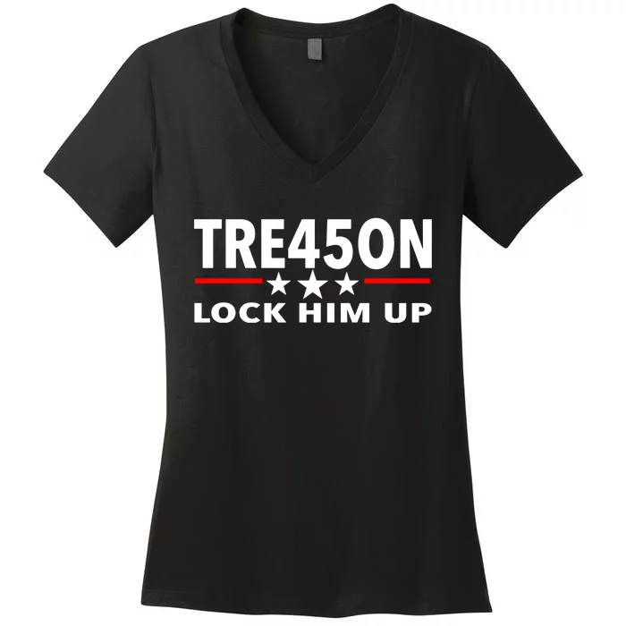 Tre45on Treason 45 Lock Him Up Women's V-Neck T-Shirt