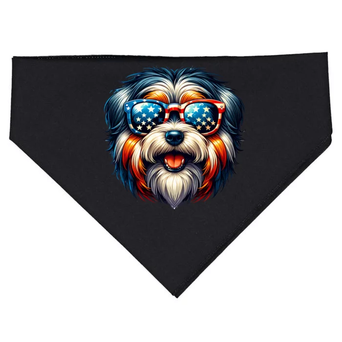 Tibetan Terrier 4th Of July Funny Patriotic Dog Lover Flag USA-Made Doggie Bandana