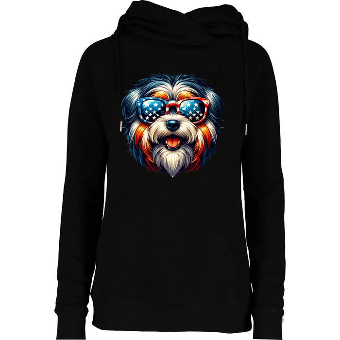 Tibetan Terrier 4th Of July Funny Patriotic Dog Lover Flag Womens Funnel Neck Pullover Hood