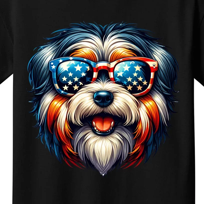 Tibetan Terrier 4th Of July Funny Patriotic Dog Lover Flag Kids T-Shirt