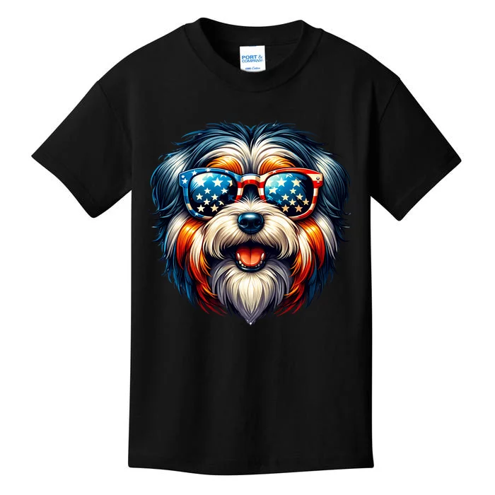 Tibetan Terrier 4th Of July Funny Patriotic Dog Lover Flag Kids T-Shirt