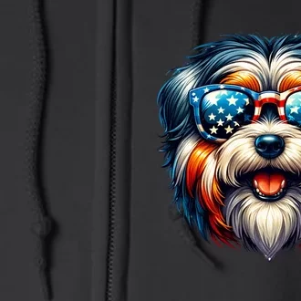 Tibetan Terrier 4th Of July Funny Patriotic Dog Lover Flag Full Zip Hoodie