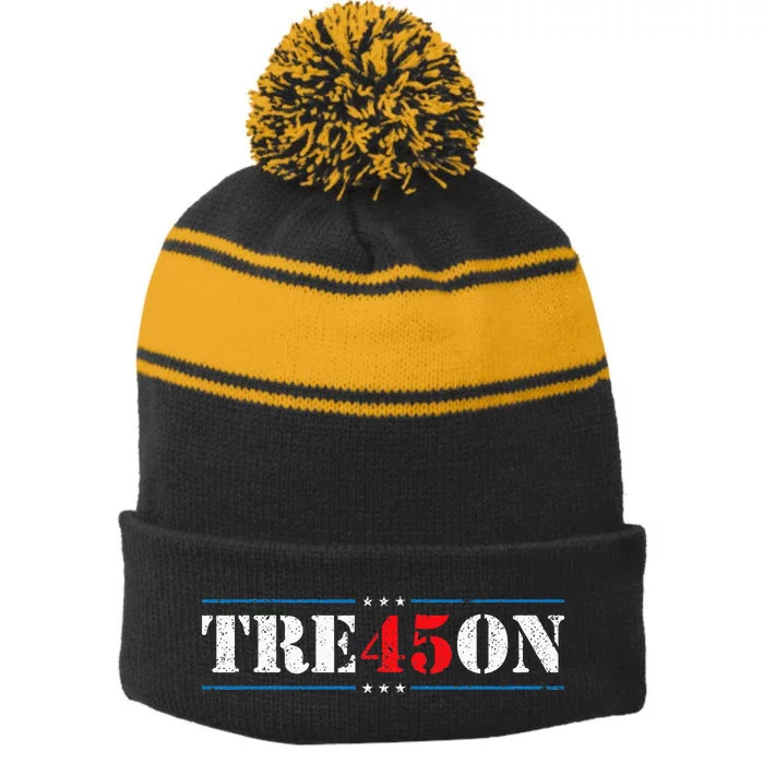 Tre45on Treason 45 2020 Election Anti Trump Democrat Gift Stripe Pom Pom Beanie