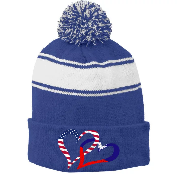 Taiwan Taiwanese Americans Usa Flag Colors Heart Love Gift Stripe Pom Pom Beanie