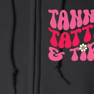 Tanned Tatted and Tipsy Groovy Retro Floral Vibes Summer Full Zip Hoodie