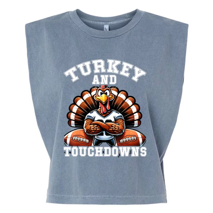 Thanksgiving Turkey And Touchdowns Football Garment-Dyed Women's Muscle Tee